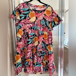 Crown & Ivy Dress with Pink and Orange Tropical Print